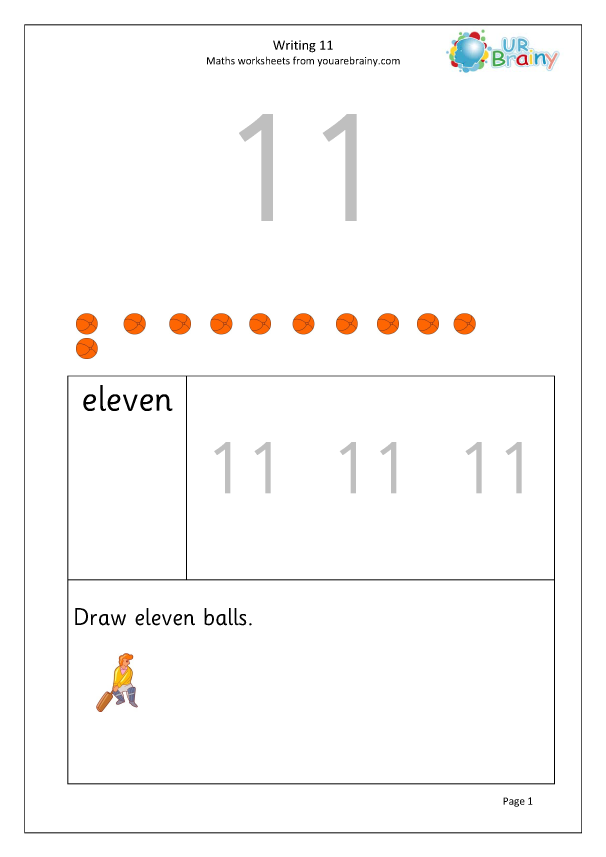 Writing the number 11 - Reading and Writing Numbers Maths Worksheets
