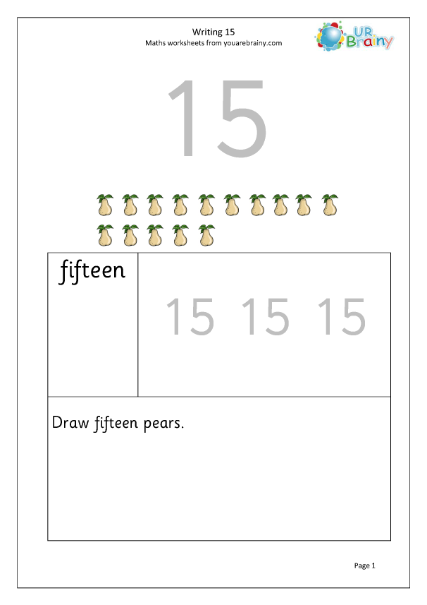 writing the number 15 reading and writing numbers maths worksheets
