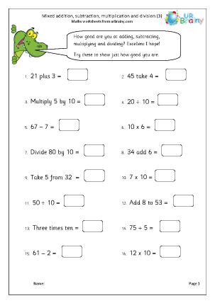 mixed addition subtraction multiplication and division 4 four operations mixed mental arithmetic by urbrainy com