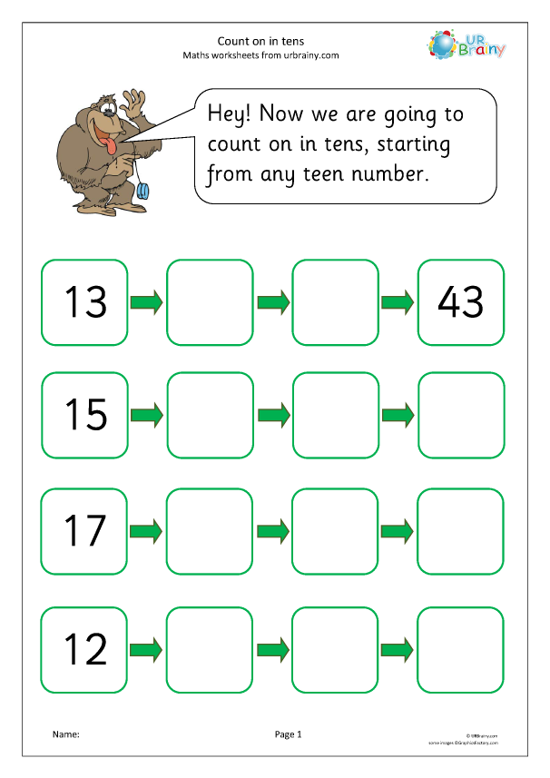 Count on in tens - Number and Place Value by URBrainy.com