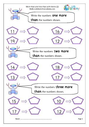 Preview of worksheet More than, less than with teens (2)