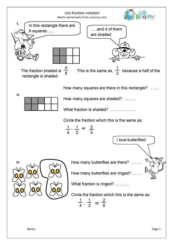 use fraction notation fraction worksheets for year 3