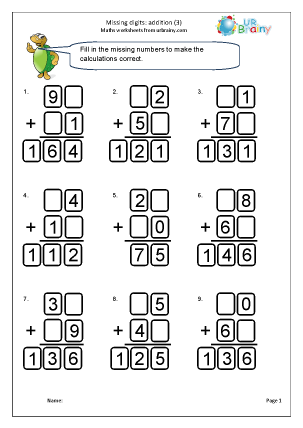 Written addition: missing digits (3) - Addition Maths Worksheets for