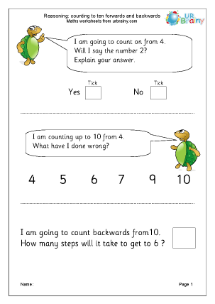 Preview of worksheet Reasoning: counting to ten forwards and backwards