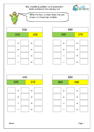 Preview of worksheet Bar Model: addition and subtraction facts