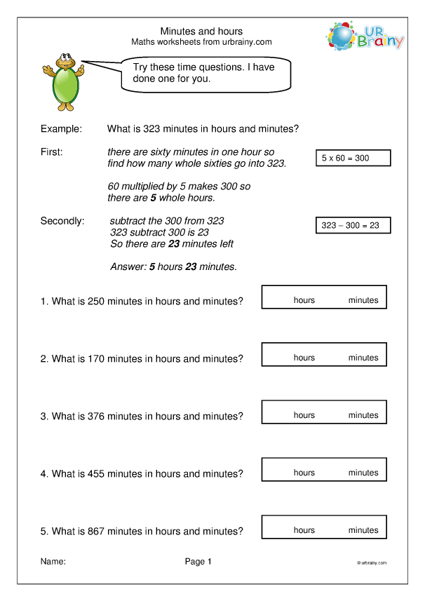 Converting Minutes To Hours Worksheet