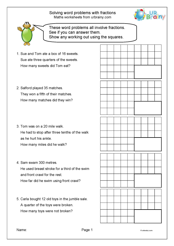 Solving Word Problems With Fractions Fraction Worksheets For Year 3 