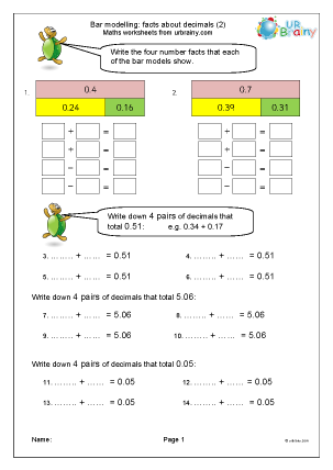 Preview of worksheet Bar modelling facts about decimal (2)