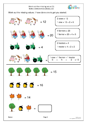 Preview of worksheet Work out the missing value (1)