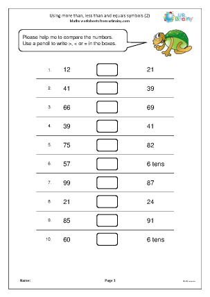 Using more than, less than and equals symbols (2) - Number and Place