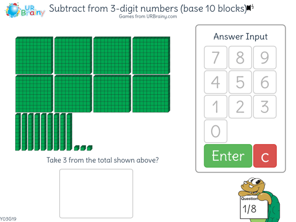 Subtract from 3-digit numbers (base 10 blocks) - Subtraction Maths