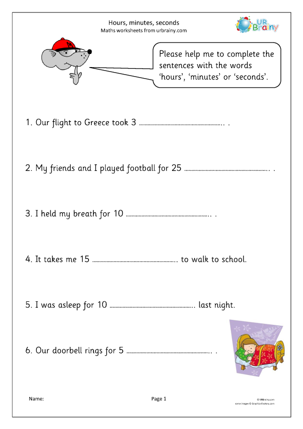 Hours Minutes And Seconds Time Worksheets For Year 1 age 5 6 By