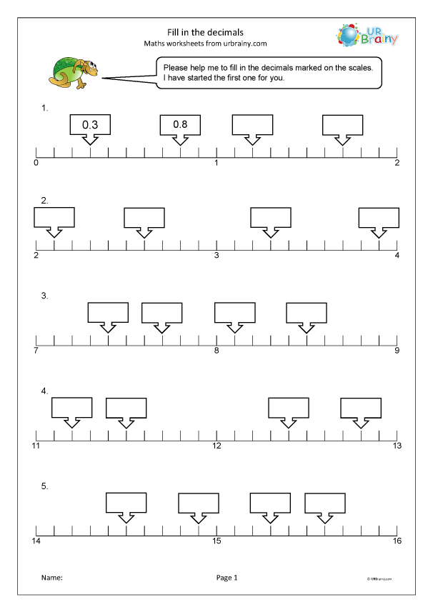 Fill In The Decimals Fraction And Decimal Worksheets For Year 4 age