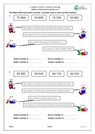 Preview of worksheet 5-digit numbers: problem solving