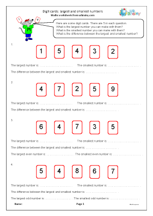 Preview of worksheet Digit cards: largest and smallest numbers