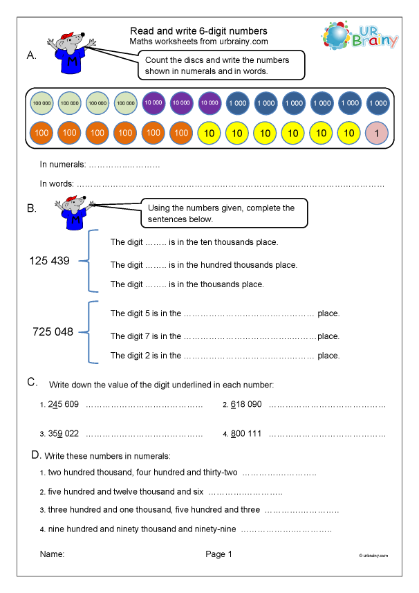 Reading And Writing 6 Digit Numbers Number And Place Value By Numbers 