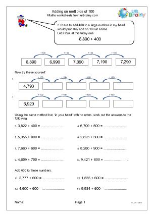 Preview of worksheet Adding on multiples of 100