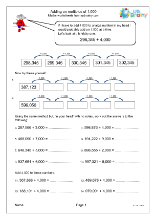 Preview of worksheet Adding on multiples of 1,000