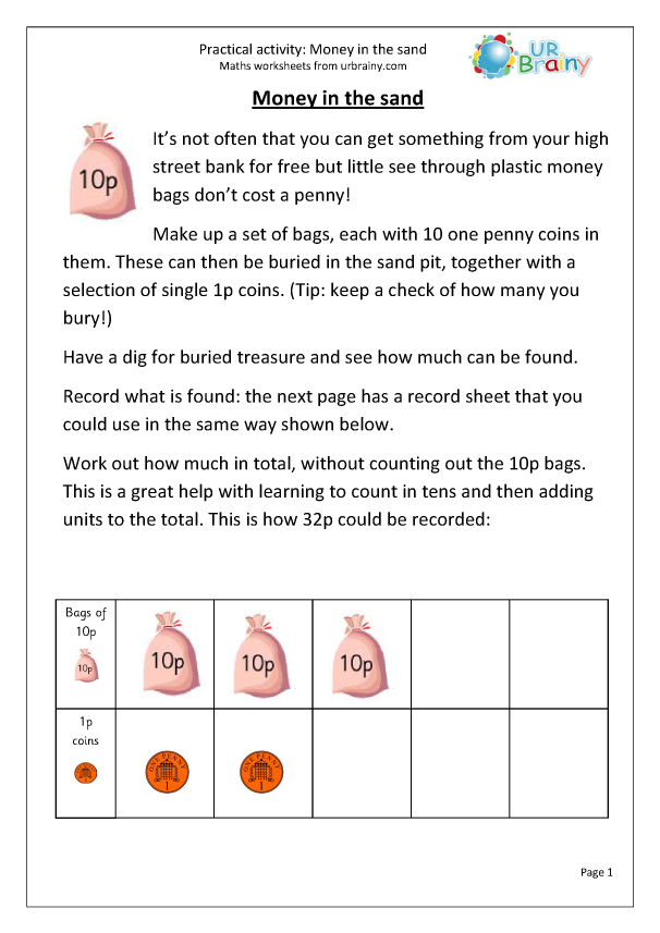 Money in the sand - Practical Ideas Maths Worksheets for Further