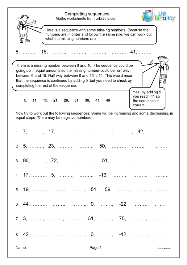 Completing Sequences Algebra For Year 6 age 10 11 By URBrainy