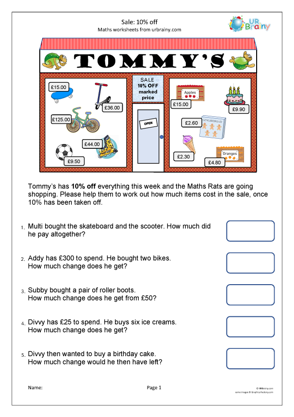 10 Off Fraction And Decimal Worksheets For Year 5 age 9 10 By 