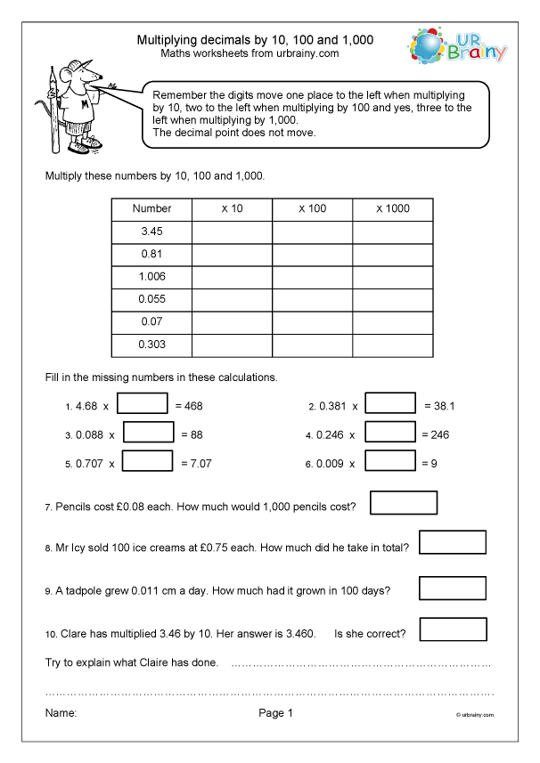 Multiply Decimals By 10 100 And 1 000 Fraction And Decimal
