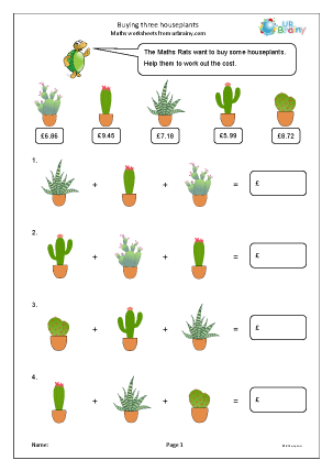 Preview of worksheet Buying three houseplants