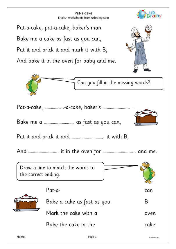 Pat A Cake Activities Nursery Rhymes By URBrainy
