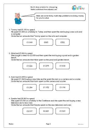 Preview of worksheet Multi-step problems: shopping