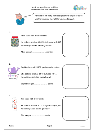 Preview of worksheet Multi-step problems: hobbies