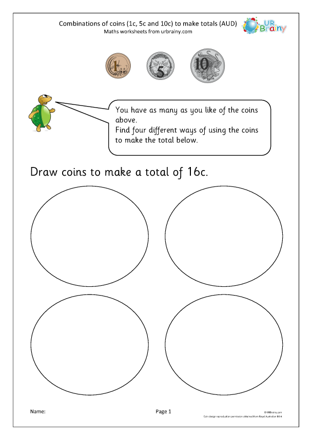 Preview of 'Making totals using coins 3 (AUD)'