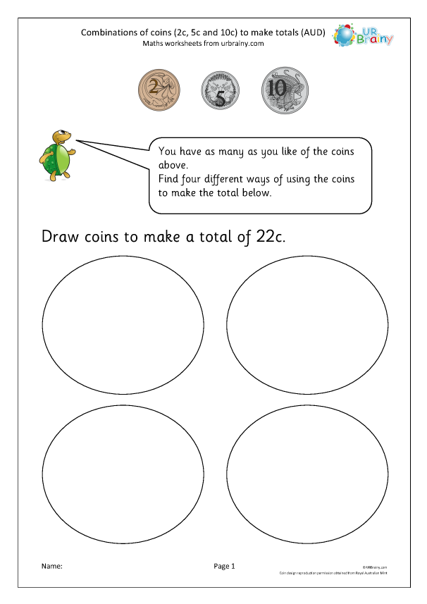 Preview of 'Making totals using coins 4 (AUD)'