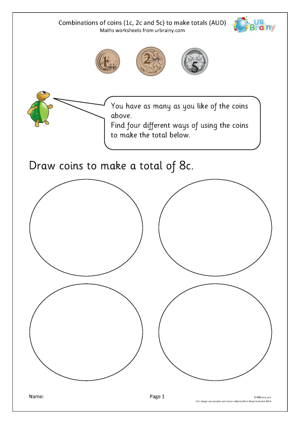 Preview of 'Making totals using coins 1 (AUD)'