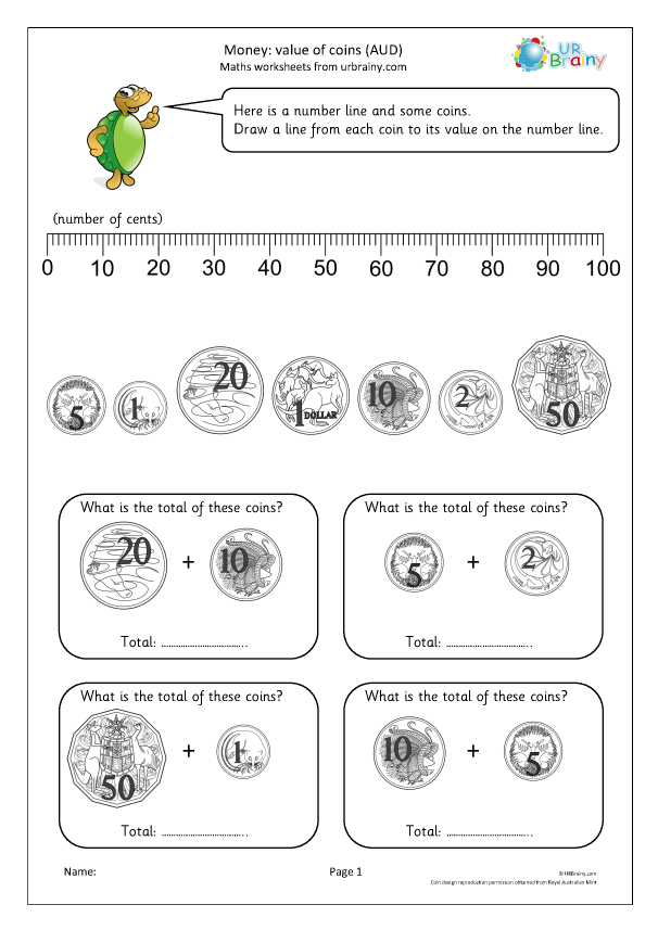 Preview of 'Money: value of coins (AUD)'