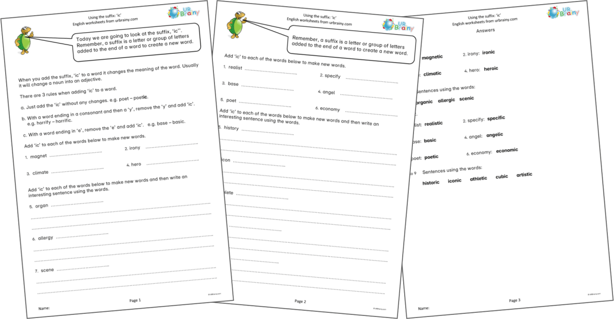 Lower KS2 Grammar: ‘ic’ suffix
